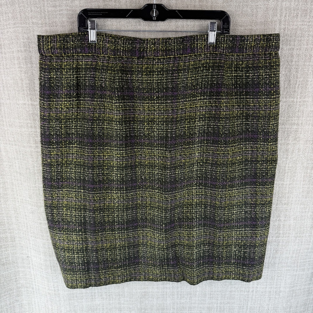 Pendleton Skirt Womens 22W Green Straight & Pencil Midi Tweed Zip Workwear